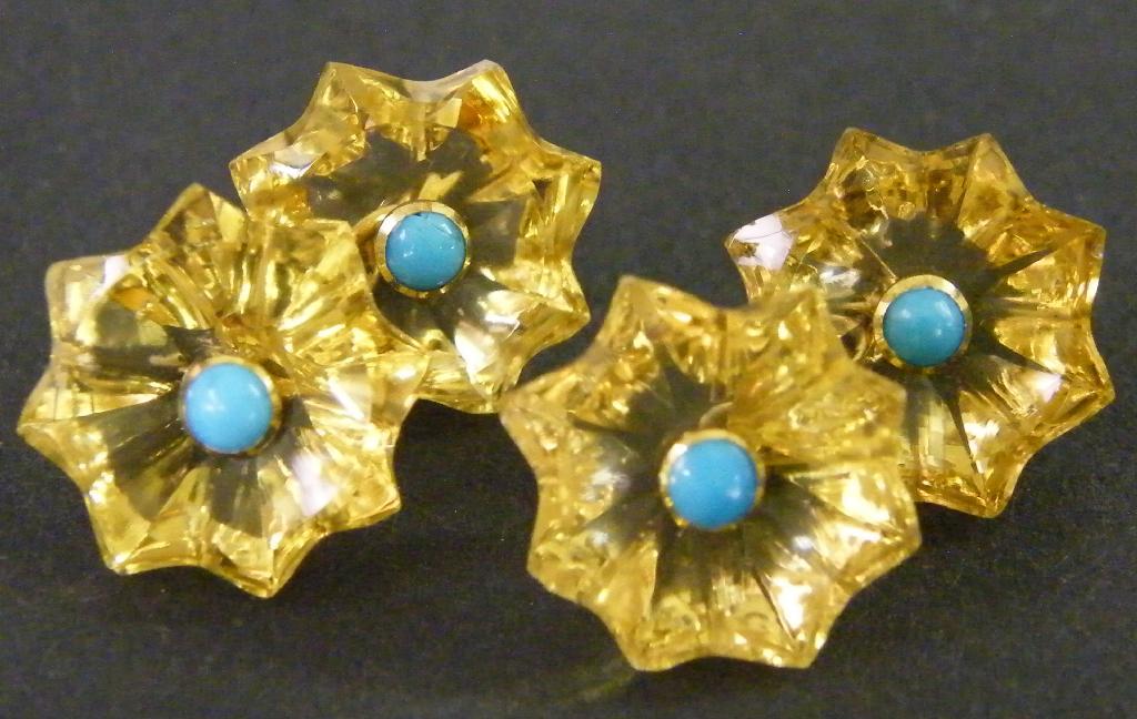 Appraisal: Pair of citrine flower cufflinks with turquoise centres