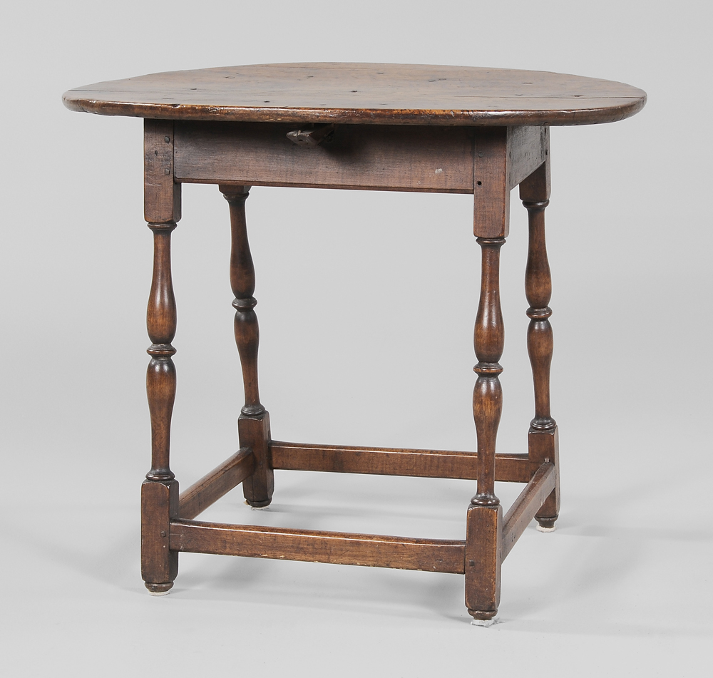 Appraisal: American Queen Anne Stretcher-Base Table New England th century maple