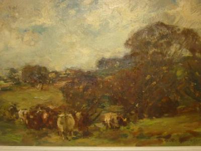 Appraisal: OWEN BOWEN Landscape with Cattle in a Meadow signed x