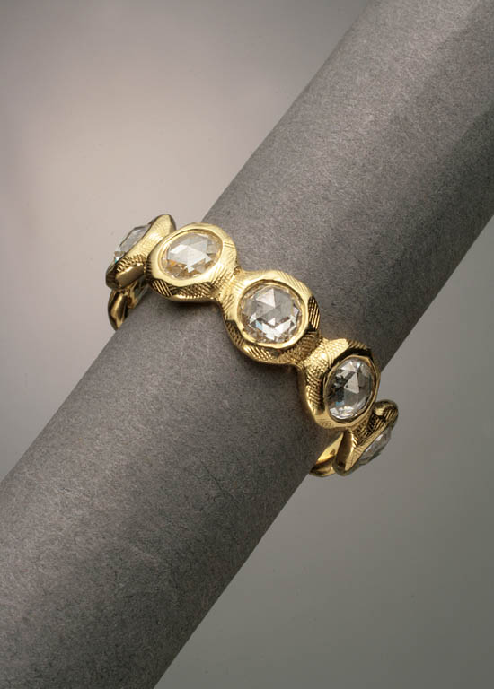 Appraisal: Italian Textured -Karat Yellow-Gold and Diamond Eternity Band Ippolita Set