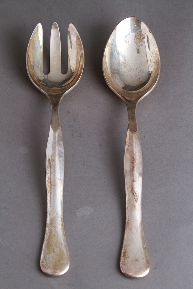 Appraisal: Rare Bulgari Eccentrica Silver Salad Servers Pair Bulgari Eccentrica pattern