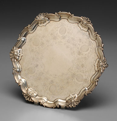 Appraisal: English Silver Tray early th century shell and scroll border