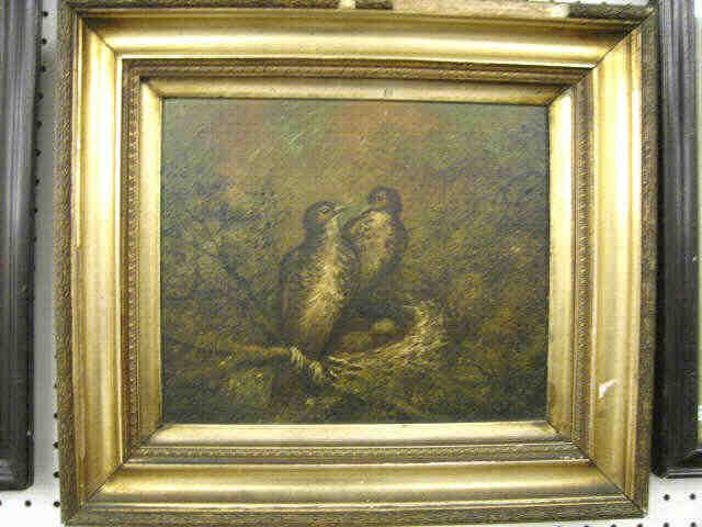 Appraisal: th Century Oil of Birds on Nest on canvas x