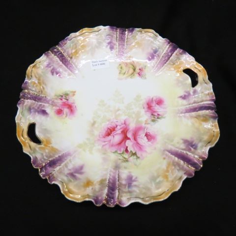 Appraisal: R S Prussia Porcelain Cake Plate floral handled signed excellent