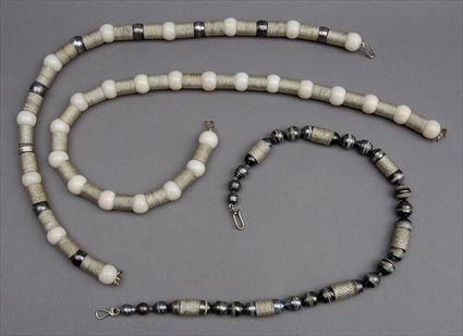 Appraisal: Three Textured White Metal White Glass and Baroque Pearl Strand