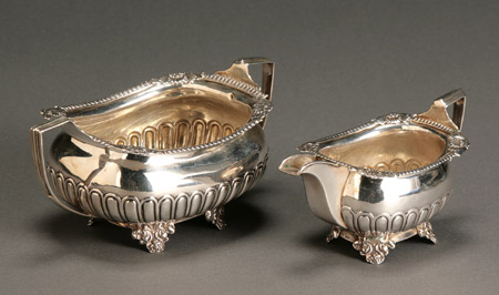 Appraisal: George III Silver Sugar Bowl and Cream Jug John Robertson