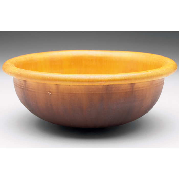 Appraisal: Cabat bowl covered in a yellow and brownmatte glaze signed