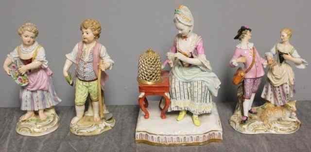 Appraisal: Meissen Figures Groups Includes a woman with birdcage - ''