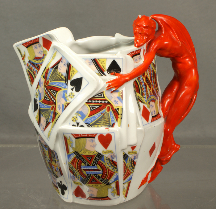 Appraisal: Royal Bayreuth devil and cards pitcher horns missing from devil