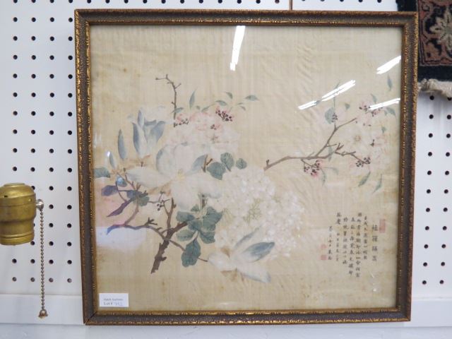 Appraisal: Chinese Painting on Paper calligraphy flowers signed image area square