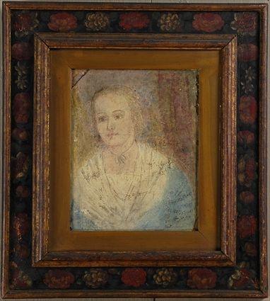 Appraisal: AMERICAN SCHOOL PORTRAIT OF ELIZABETH BECK Watercolor on animal skin