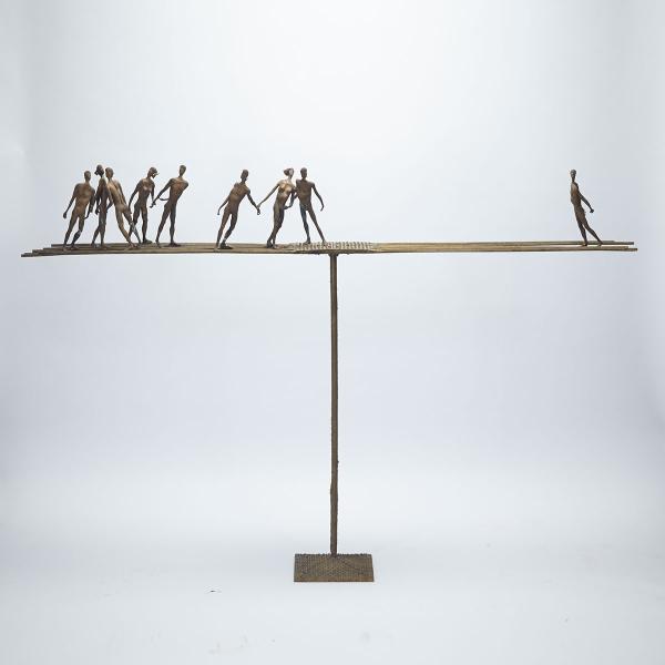 Appraisal: Cecco Bonanotte - FUNAMBOLI ROPE-WALKERS Brown gold patinated bronze signed