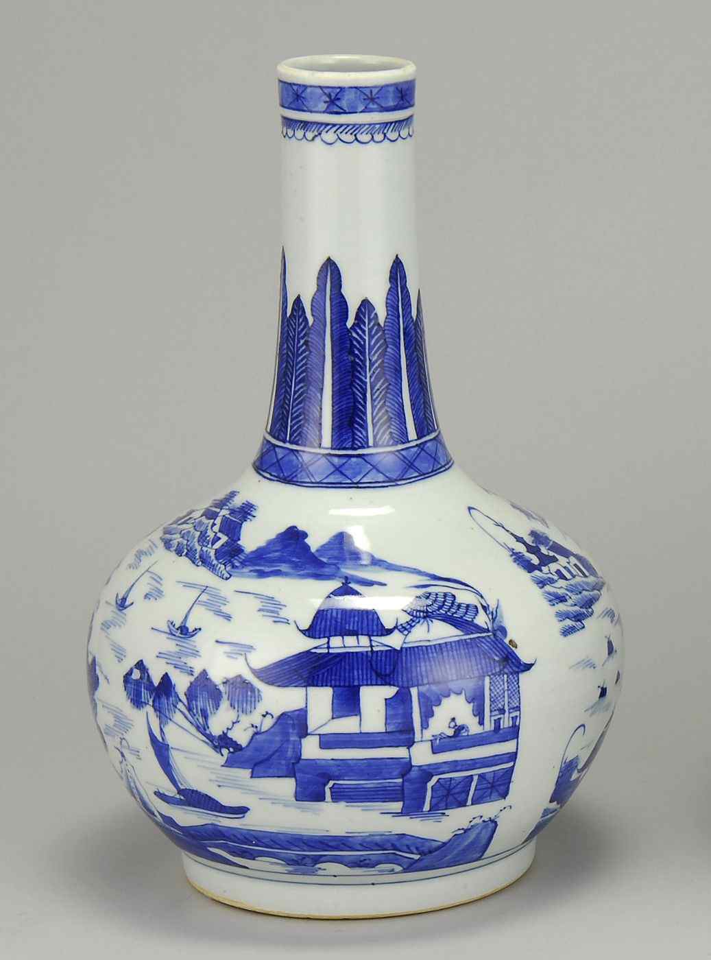 Appraisal: CHINESE EXPORT BLUE AND WHITE CANTON PORCELAIN BOTTLE VASE th