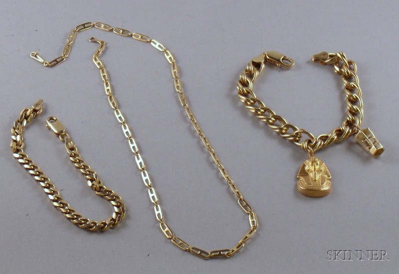 Appraisal: Two kt Gold Bracelets and a kt Gold Necklace one