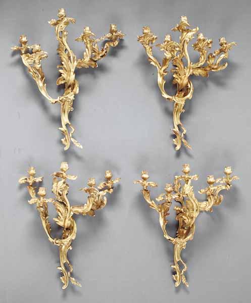 Appraisal: A Set of Four Monumental Louis XV-Style Gilt Bronze Five-Light