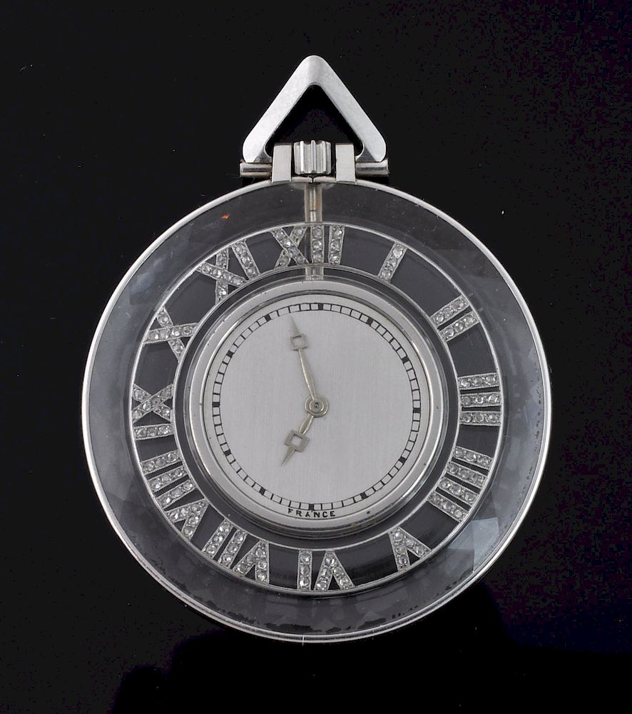 Appraisal: French Deco Gentleman's Dress Pocket Watch French rock crystal diamond