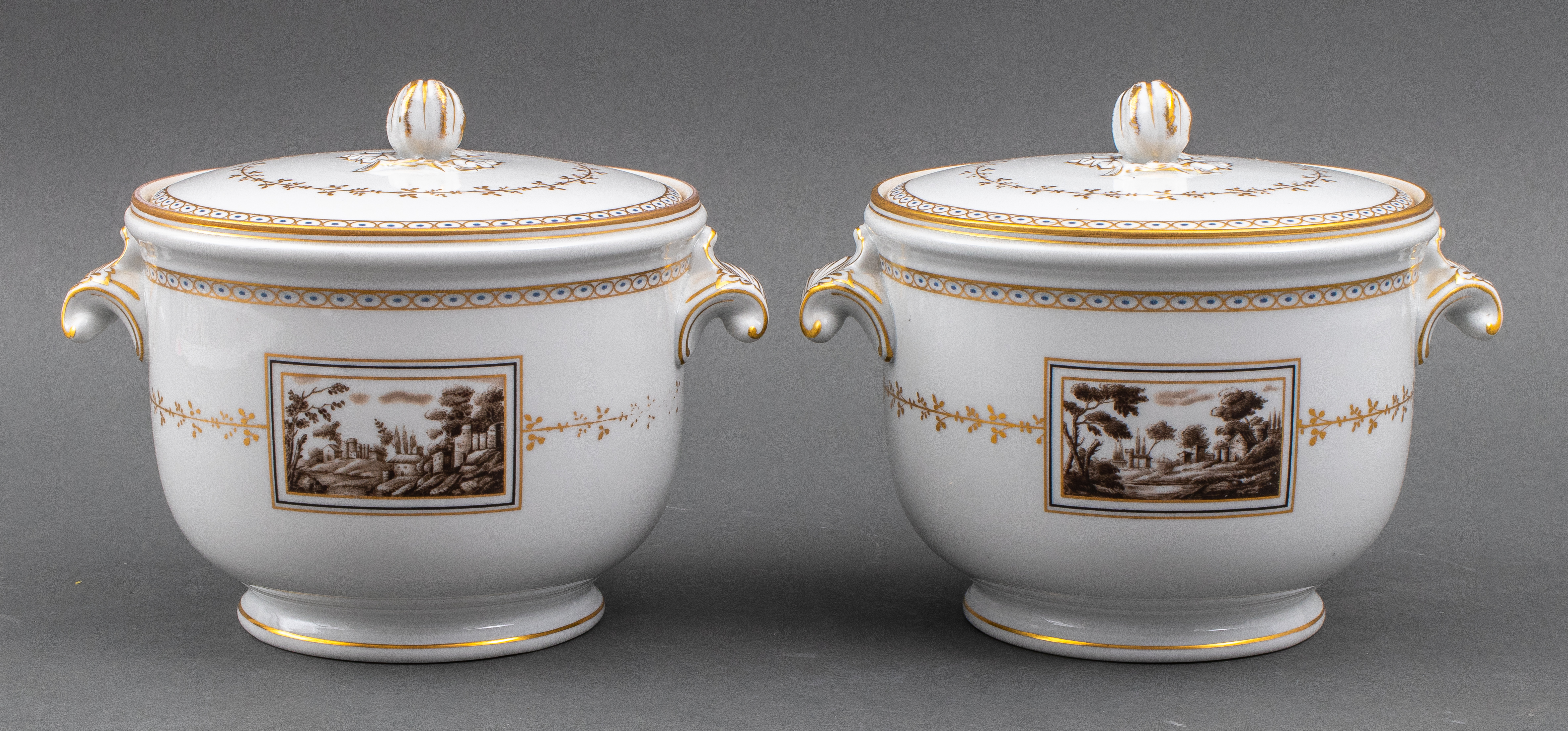 Appraisal: GINORI PORCELAIN FIESOLE COVERED ICE BUCKETS Richard Ginori Italian porcelain