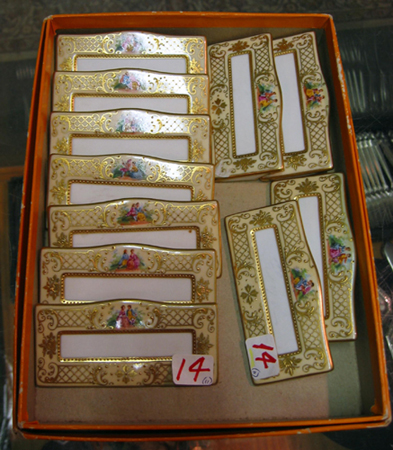 Appraisal: A SET OF GERMAN DRESDEN PORCELAIN PLACECARDS with cartouche of