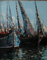 Appraisal: Pedro Olayo Portuegese b Harbor Scene with Boats Oil on