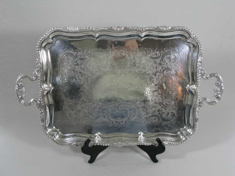 Appraisal: Silverplate Waiter by Gorham rectangular form with applied foliate and