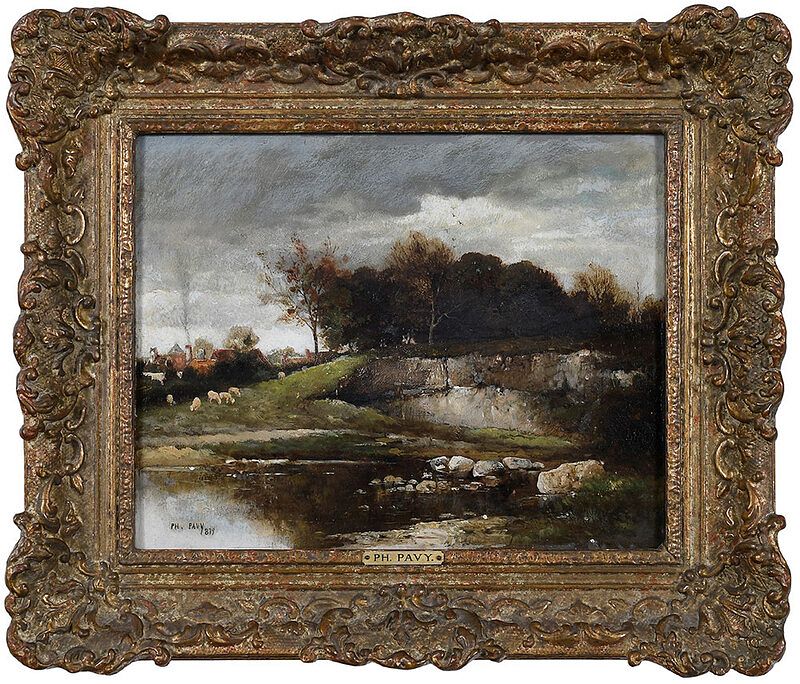 Appraisal: Philippe Pavy French born Landscape with Sheep Grazing by a