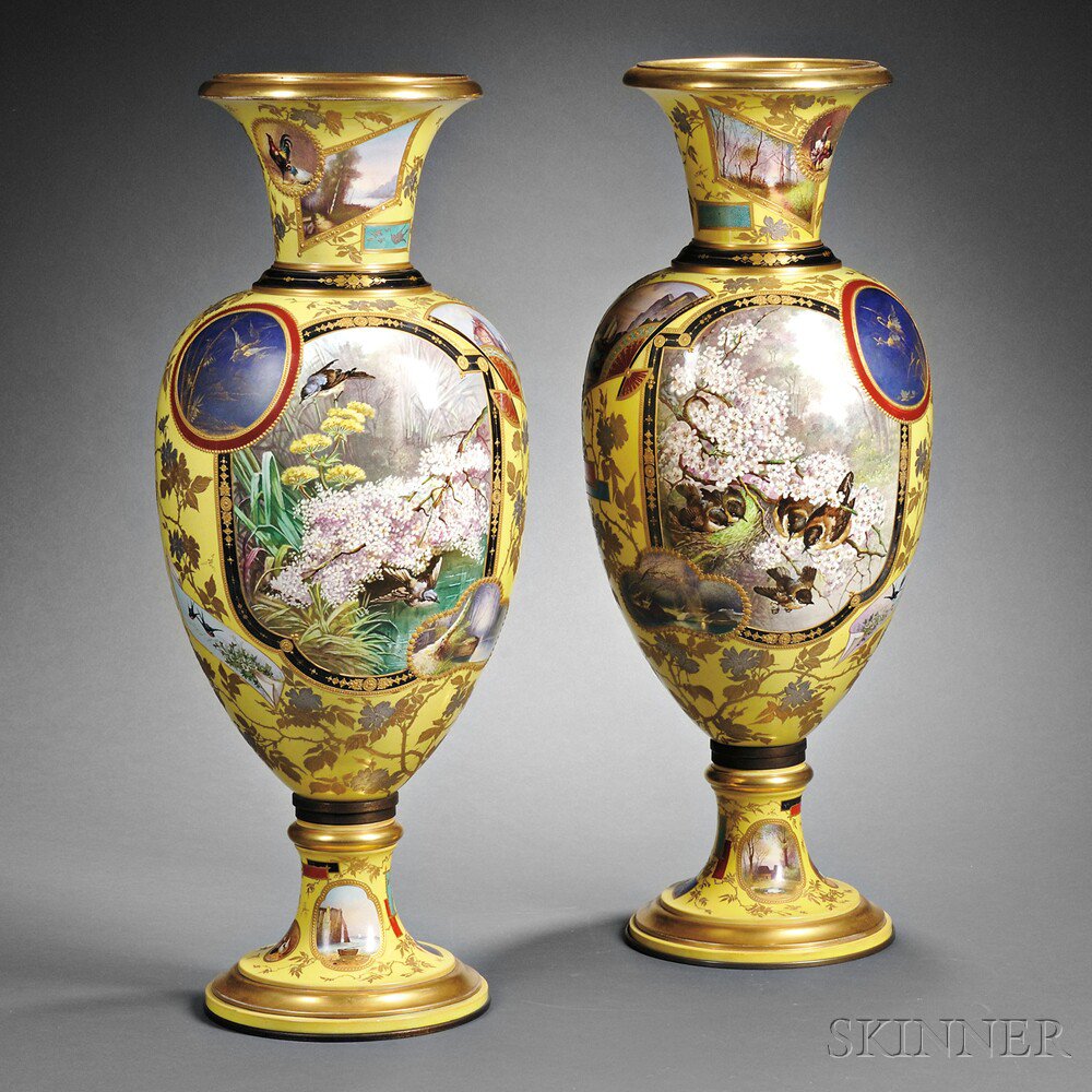 Appraisal: Pair of Aesthetic-style Yellow Ground Porcelain Palace Vases England France