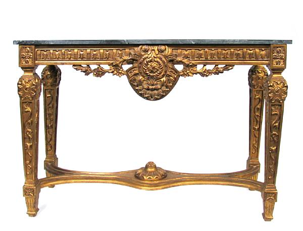 Appraisal: A pair of Louis XVI style gilt consoles with marble