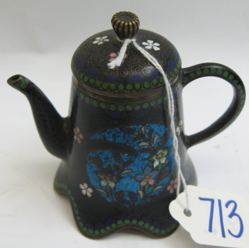 Appraisal: A JAPANESE CLOISONNE ENAMEL MINIATURE TEA POT The diapered black