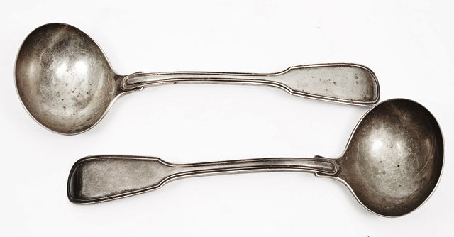 Appraisal: A PAIR OF WILLIAM IV SILVER SAUCE LADLES fiddle and