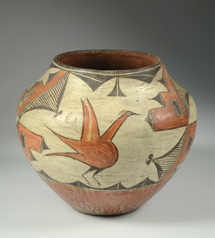 Appraisal: ZIA PUEBLO POTTERY JAR painted Zia bird motif in orange