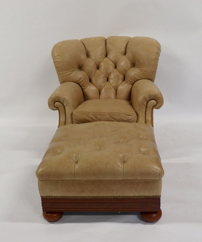 Appraisal: Brunschwid Fils Leather Lounge Chair Ottoman Looks to be an