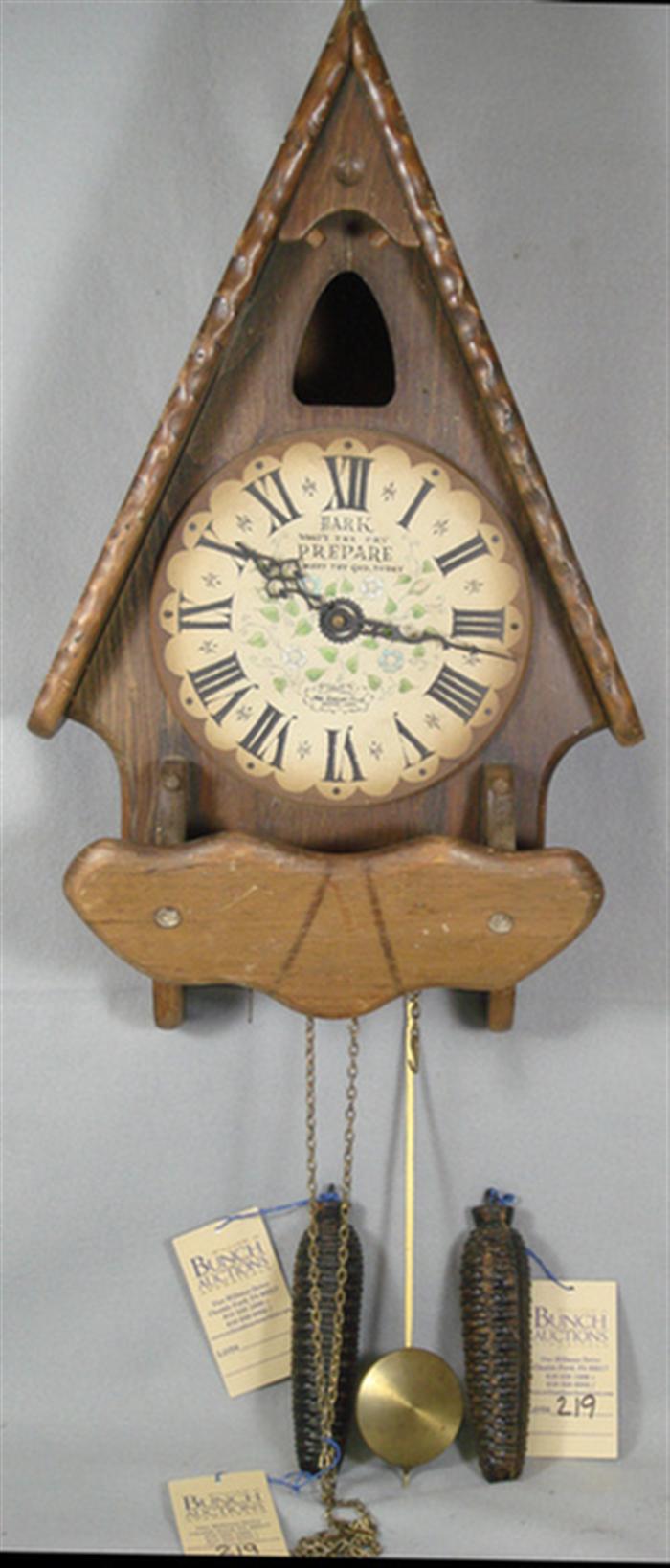 Appraisal: Pine steeple style wall clock German movement double weights h