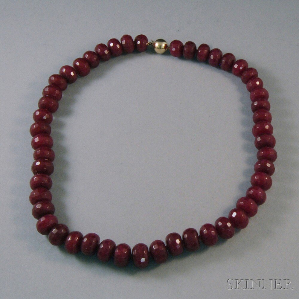 Appraisal: Faceted Red Stone Bead Necklace completed with kt gold clasp