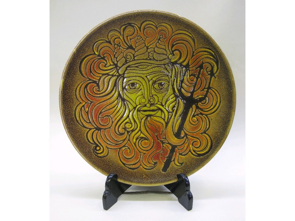 Appraisal: Poole pottery 'Aegean' wall charger decorated with a mask signed