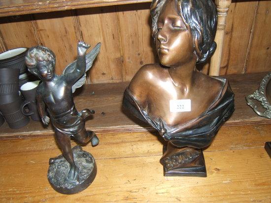 Appraisal: A continental style bronze bust of a young woman high