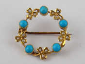 Appraisal: An antique carat gold turquoise and seed pearl brooch approx