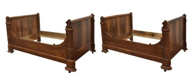 Appraisal: pair French walnut alcove day beds thc each with shaped