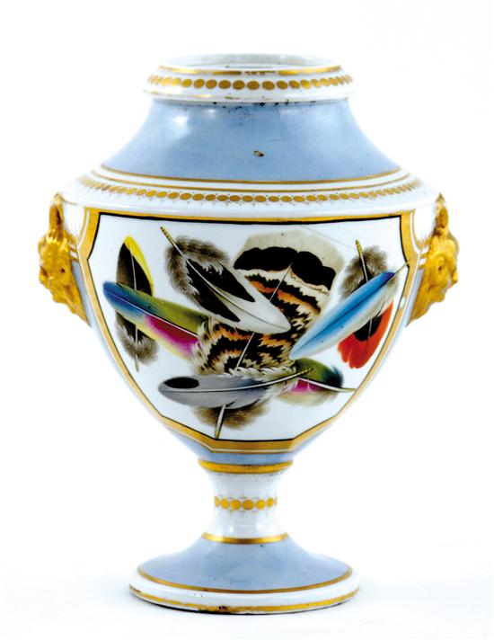 Appraisal: Chamberlain Worcester feather-painted urn circa vasiform with painted cartouche of