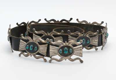 Appraisal: A Sterling Silver and Turquoise Leather Belt Sterling silver ornaments