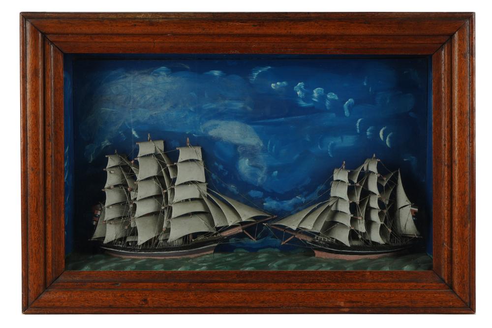 Appraisal: CLIPPER SHIP SHADOW BOXwith carved oak frame x total inches