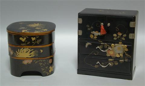 Appraisal: TWO CONTEMPORARY LACQUER WARES Including a Western-form lacquer jewelry chest