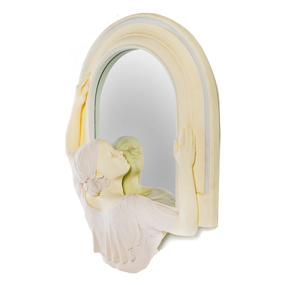 Appraisal: Marc Sijan Figure and Mirror plaster and mirror American b