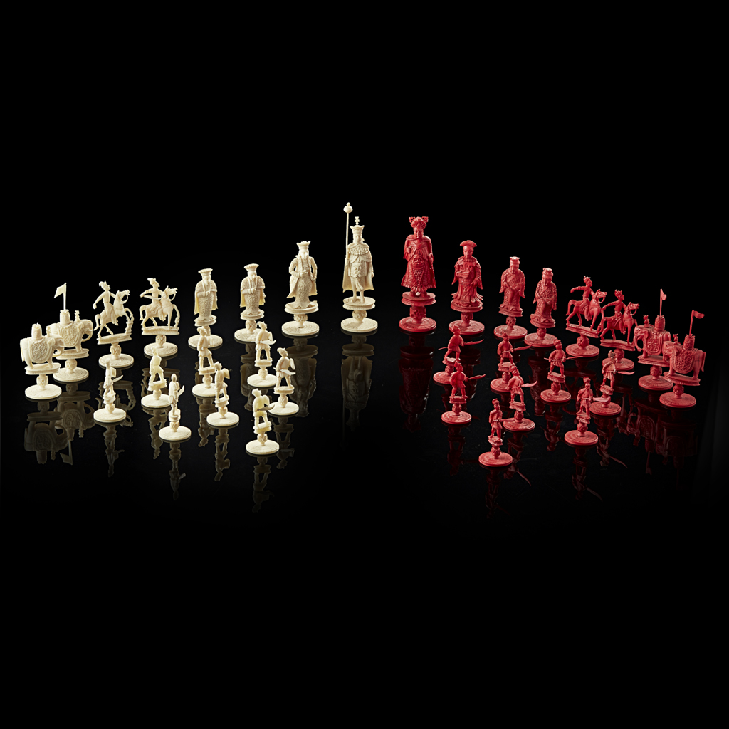 Appraisal: YIVORY CHESS SET QING DYNASTY TH CENTURY one side stained