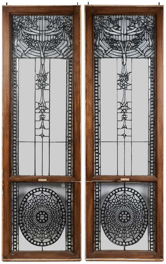 Appraisal: Pair Art Nouveau Leaded Glass Architectural Window Panels probably American