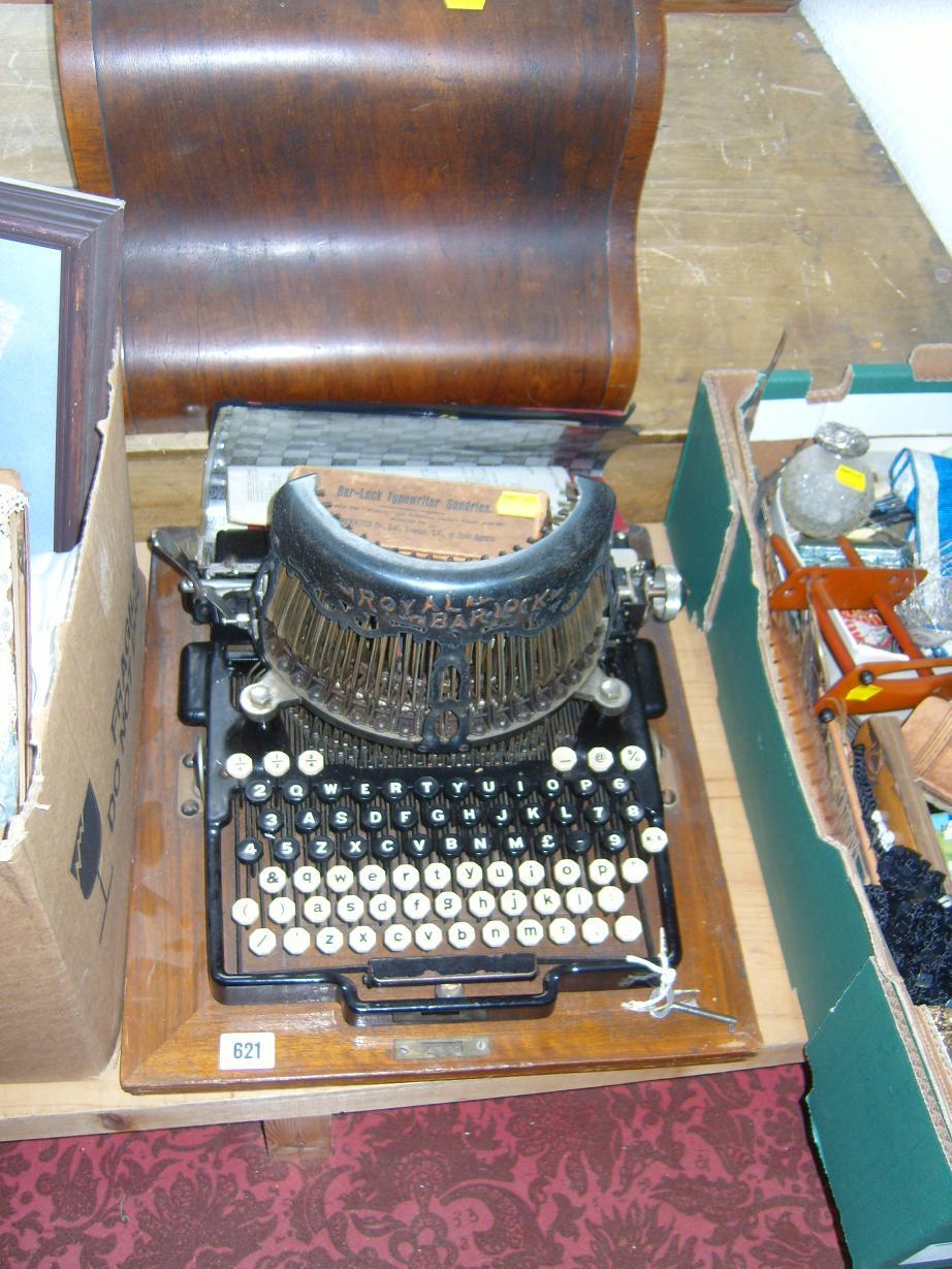 Appraisal: A Victorian Royal Bar-Lock typewriter together with accessories and plywood