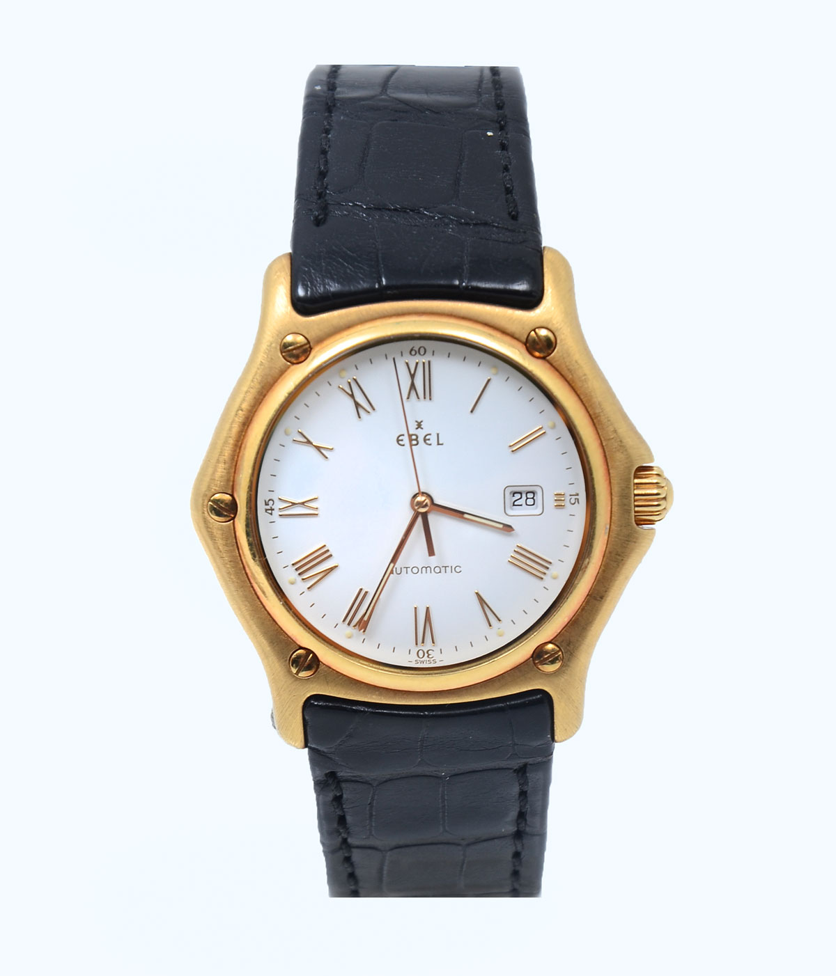 Appraisal: K EBEL WATCH ON BLACK LEATHER STRAP Ebel in k