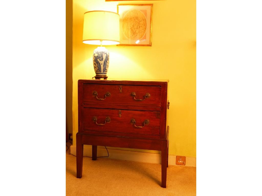 Appraisal: A GEORGE III STYLE MAHOGANY CHEST ON STAND of diminutive