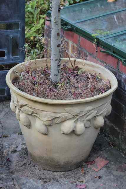 Appraisal: A PAIR OF COMPOSITE PLANTERS with a band of fruiting