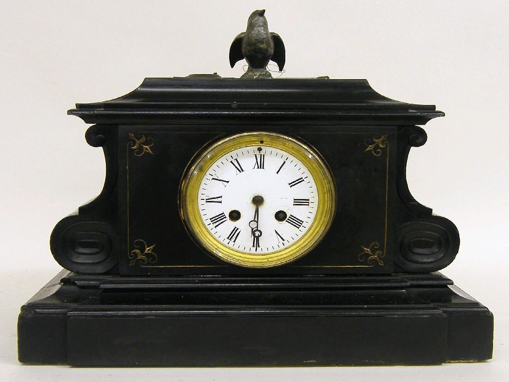 Appraisal: Duverdrey Bloquel scroll oak mantel timepiece the white dial within