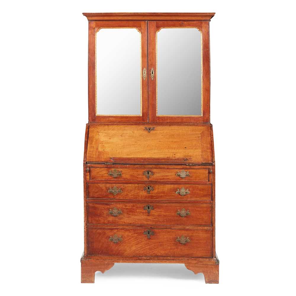 Appraisal: GEORGE II WALNUT BUREAU BOOKCASE MID TH CENTURY of neat